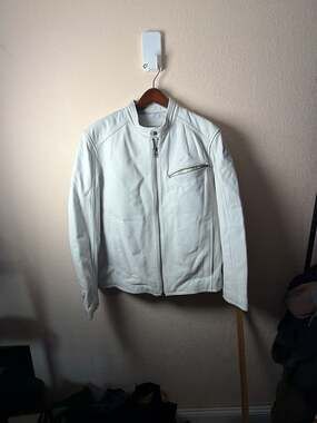 Christian Reed New York White Lambskin Leather Cafe Racer Jacket Size L